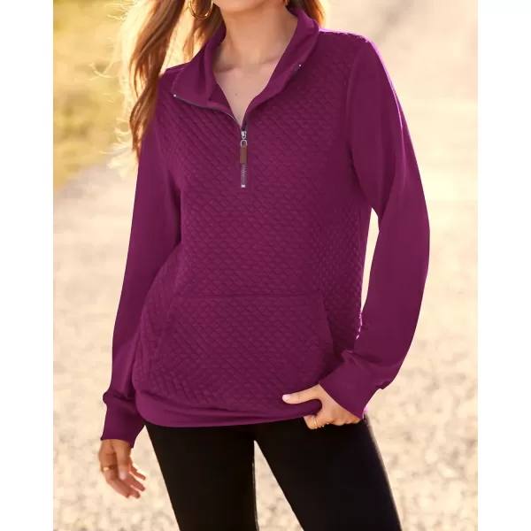 BTFBM Women Fashion Quilted Pattern Lightweight Zipper Long Sleeve Plain Casual Ladies Sweatshirts Pullovers Shirts TopsPurple Red