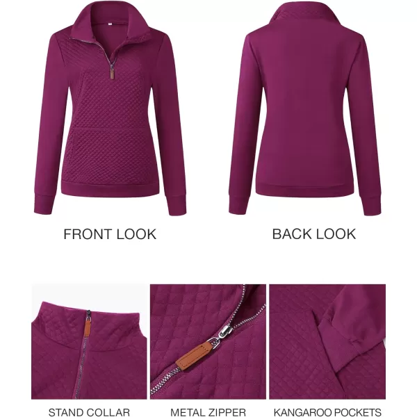 BTFBM Women Fashion Quilted Pattern Lightweight Zipper Long Sleeve Plain Casual Ladies Sweatshirts Pullovers Shirts TopsPurple Red