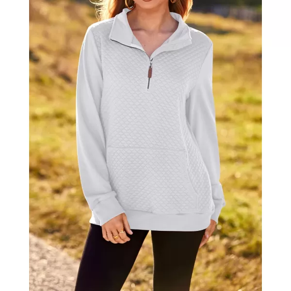 BTFBM Women Fashion Quilted Pattern Lightweight Zipper Long Sleeve Plain Casual Ladies Sweatshirts Pullovers Shirts TopsWhite