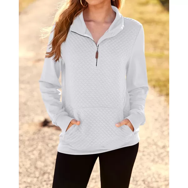 BTFBM Women Fashion Quilted Pattern Lightweight Zipper Long Sleeve Plain Casual Ladies Sweatshirts Pullovers Shirts TopsWhite