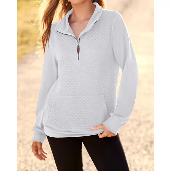 BTFBM Women Fashion Quilted Pattern Lightweight Zipper Long Sleeve Plain Casual Ladies Sweatshirts Pullovers Shirts TopsWhite