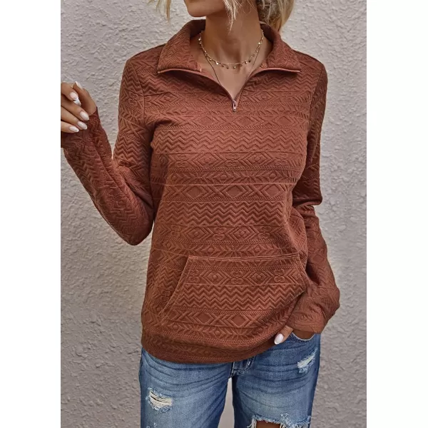 BTFBM Women Fashion Quilted Pattern Lightweight Zipper Long Sleeve Plain Casual Ladies Sweatshirts Pullovers Shirts TopsWhite and Brick Red