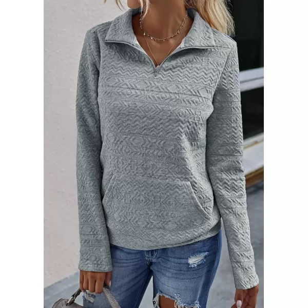BTFBM Women Fashion Quilted Pattern Lightweight Zipper Long Sleeve Plain Casual Ladies Sweatshirts Pullovers Shirts TopsWhite and Grey