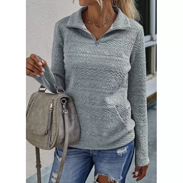 BTFBM Women Fashion Quilted Pattern Lightweight Zipper Long Sleeve Plain Casual Ladies Sweatshirts Pullovers Shirts TopsWhite and Grey