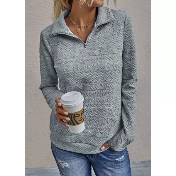 BTFBM Women Fashion Quilted Pattern Lightweight Zipper Long Sleeve Plain Casual Ladies Sweatshirts Pullovers Shirts TopsWhite and Grey