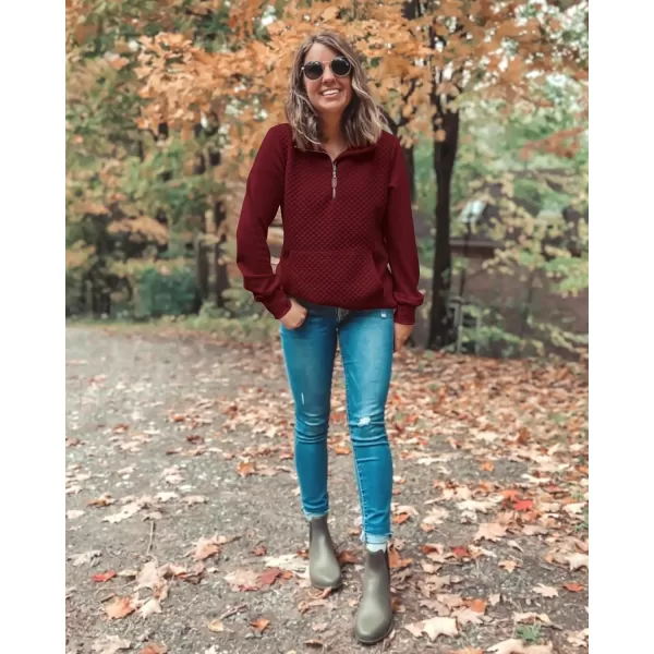 BTFBM Women Fashion Quilted Pattern Lightweight Zipper Long Sleeve Plain Casual Ladies Sweatshirts Pullovers Shirts TopsWine Red