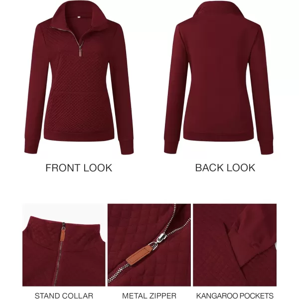 BTFBM Women Fashion Quilted Pattern Lightweight Zipper Long Sleeve Plain Casual Ladies Sweatshirts Pullovers Shirts TopsWine Red