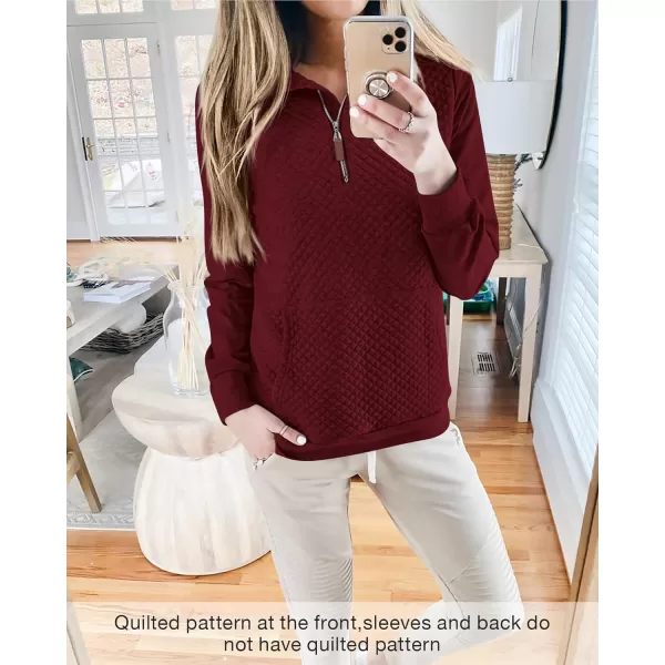 BTFBM Women Fashion Quilted Pattern Lightweight Zipper Long Sleeve Plain Casual Ladies Sweatshirts Pullovers Shirts TopsWine Red