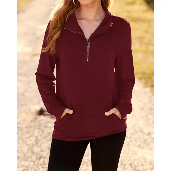 BTFBM Women Fashion Quilted Pattern Lightweight Zipper Long Sleeve Plain Casual Ladies Sweatshirts Pullovers Shirts TopsWine Red