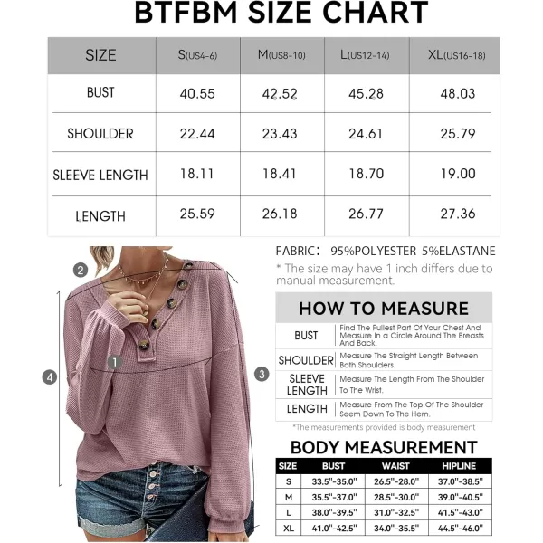 BTFBM Women Long Sleeve Shirts 2024 Fall Fashion V Neck Loose Casual Blouse Deco Button Lightweight Waffle Knit PulloverPink
