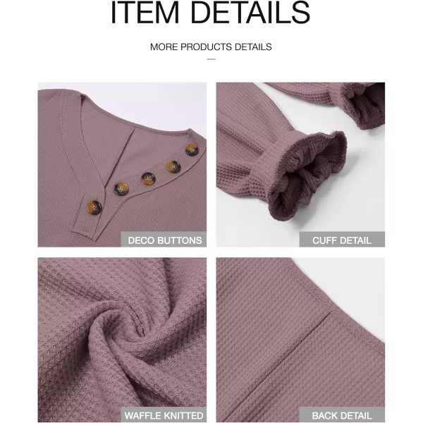 BTFBM Women Long Sleeve Shirts 2024 Fall Fashion V Neck Loose Casual Blouse Deco Button Lightweight Waffle Knit PulloverPurple