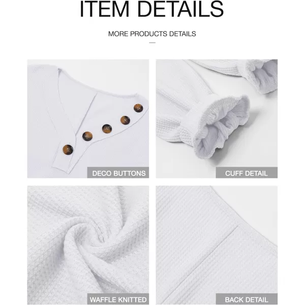 BTFBM Women Long Sleeve Shirts 2024 Fall Fashion V Neck Loose Casual Blouse Deco Button Lightweight Waffle Knit PulloverWhite