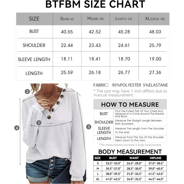 BTFBM Women Long Sleeve Shirts 2024 Fall Fashion V Neck Loose Casual Blouse Deco Button Lightweight Waffle Knit PulloverWhite