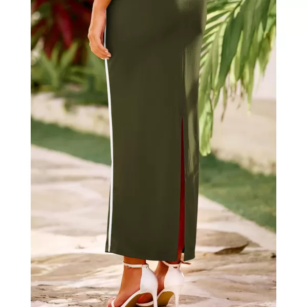 BTFBM Women Maxi Bodycon Dresses Square Neck Sleeveless Contrast Binding Split Cocktail Party Club Tank Long Dress 2024Solid Army Green