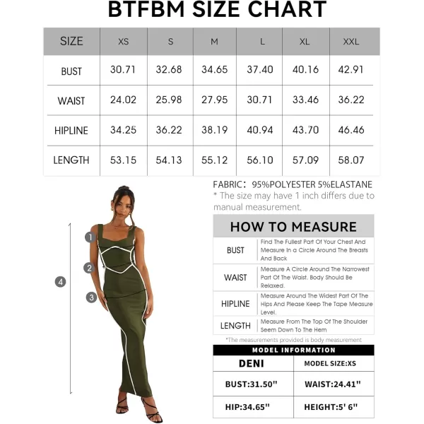 BTFBM Women Maxi Bodycon Dresses Square Neck Sleeveless Contrast Binding Split Cocktail Party Club Tank Long Dress 2024Solid Army Green