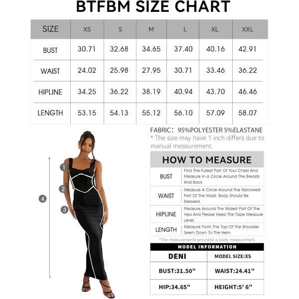 BTFBM Women Maxi Bodycon Dresses Square Neck Sleeveless Contrast Binding Split Cocktail Party Club Tank Long Dress 2024Solid Black