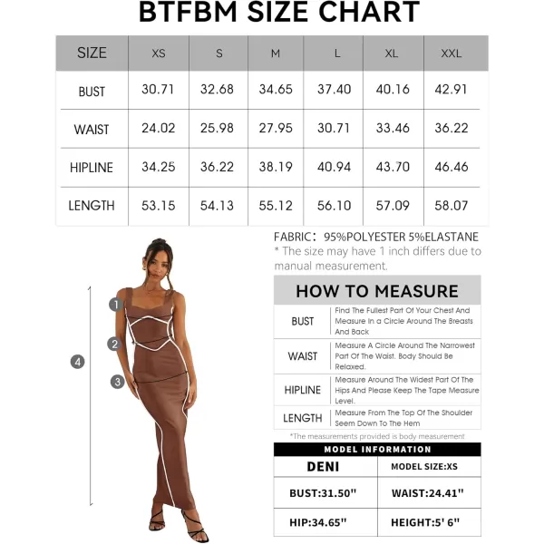 BTFBM Women Maxi Bodycon Dresses Square Neck Sleeveless Contrast Binding Split Cocktail Party Club Tank Long Dress 2024Solid Coffee