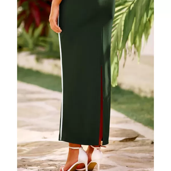 BTFBM Women Maxi Bodycon Dresses Square Neck Sleeveless Contrast Binding Split Cocktail Party Club Tank Long Dress 2024Solid Dark Green