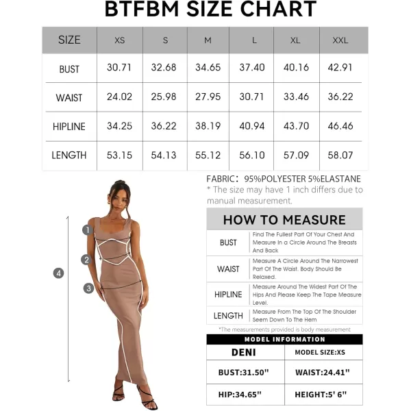 BTFBM Women Maxi Bodycon Dresses Square Neck Sleeveless Contrast Binding Split Cocktail Party Club Tank Long Dress 2024Solid Khaki