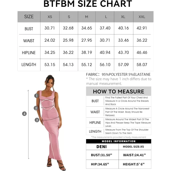 BTFBM Women Maxi Bodycon Dresses Square Neck Sleeveless Contrast Binding Split Cocktail Party Club Tank Long Dress 2024Solid Light Pink