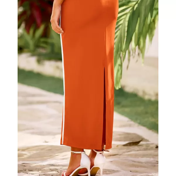 BTFBM Women Maxi Bodycon Dresses Square Neck Sleeveless Contrast Binding Split Cocktail Party Club Tank Long Dress 2024Solid Orange