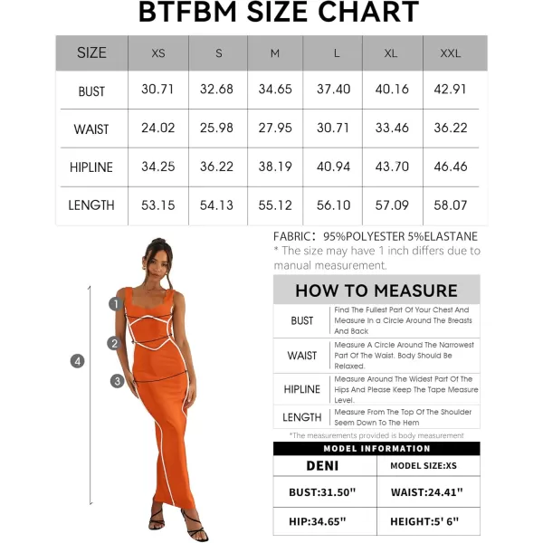 BTFBM Women Maxi Bodycon Dresses Square Neck Sleeveless Contrast Binding Split Cocktail Party Club Tank Long Dress 2024Solid Orange