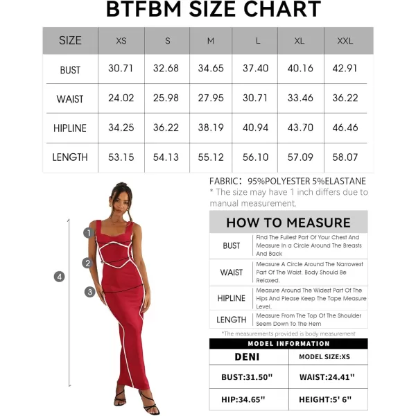 BTFBM Women Maxi Bodycon Dresses Square Neck Sleeveless Contrast Binding Split Cocktail Party Club Tank Long Dress 2024Solid Red