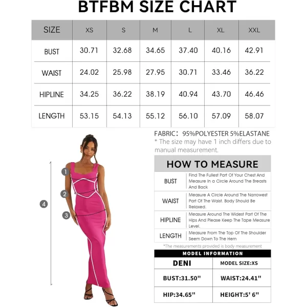 BTFBM Women Maxi Bodycon Dresses Square Neck Sleeveless Contrast Binding Split Cocktail Party Club Tank Long Dress 2024Solid Rose Red
