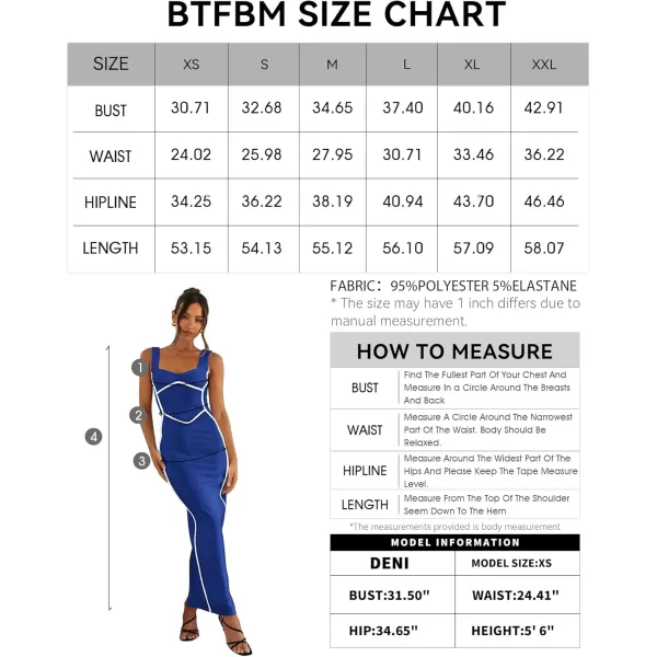 BTFBM Women Maxi Bodycon Dresses Square Neck Sleeveless Contrast Binding Split Cocktail Party Club Tank Long Dress 2024Solid Royal Blue