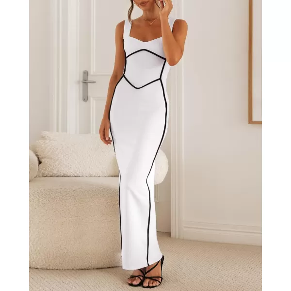 BTFBM Women Maxi Bodycon Dresses Square Neck Sleeveless Contrast Binding Split Cocktail Party Club Tank Long Dress 2024Solid White