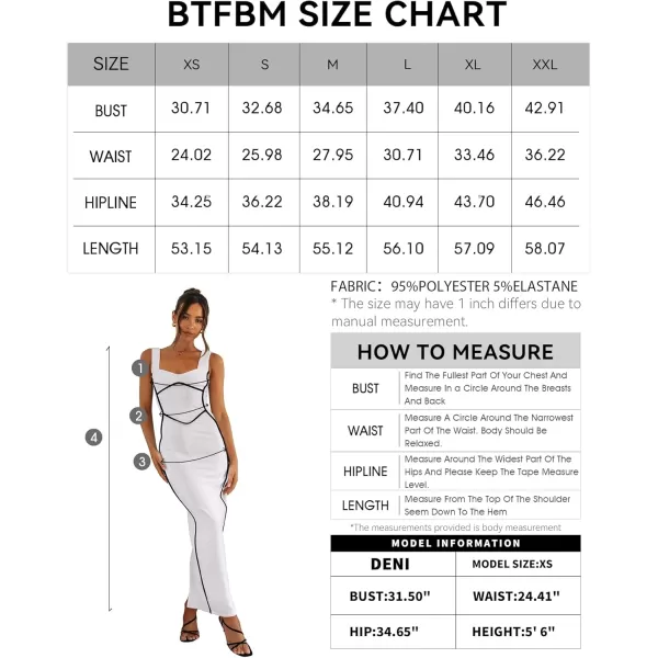 BTFBM Women Maxi Bodycon Dresses Square Neck Sleeveless Contrast Binding Split Cocktail Party Club Tank Long Dress 2024Solid White