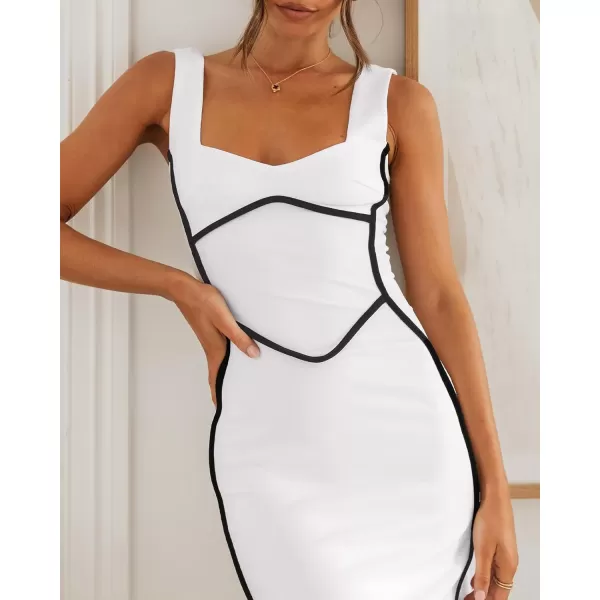 BTFBM Women Maxi Bodycon Dresses Square Neck Sleeveless Contrast Binding Split Cocktail Party Club Tank Long Dress 2024Solid White