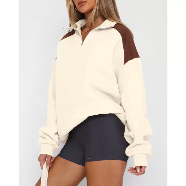 BTFBM Women Oversized Sweatshirt 2024 Fall Winter 14 Zip Long Sleeve Activewear Color Block Casual Y2k Pullover TopsBeige