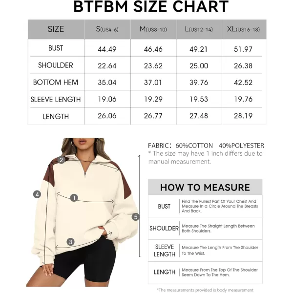 BTFBM Women Oversized Sweatshirt 2024 Fall Winter 14 Zip Long Sleeve Activewear Color Block Casual Y2k Pullover TopsBeige