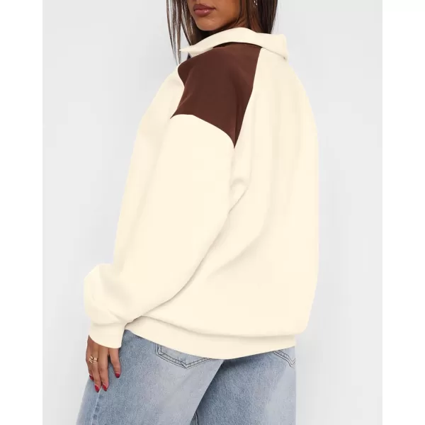 BTFBM Women Oversized Sweatshirt 2024 Fall Winter 14 Zip Long Sleeve Activewear Color Block Casual Y2k Pullover TopsBeige