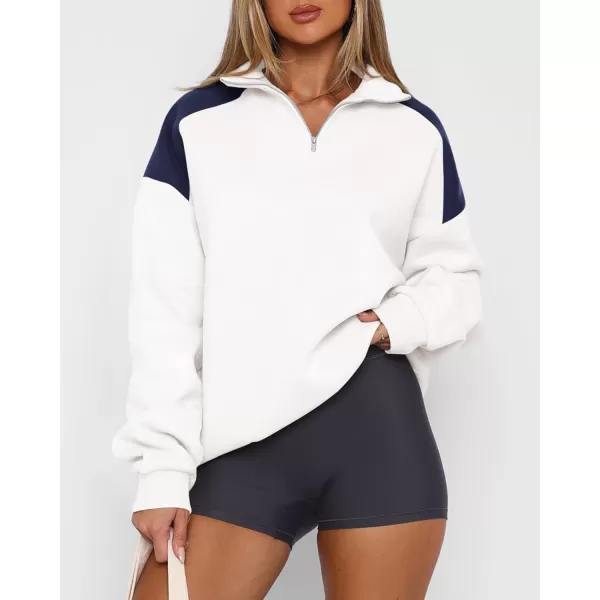 BTFBM Women Oversized Sweatshirt 2024 Fall Winter 14 Zip Long Sleeve Activewear Color Block Casual Y2k Pullover TopsBeige White