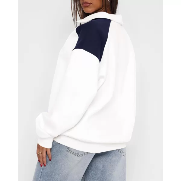 BTFBM Women Oversized Sweatshirt 2024 Fall Winter 14 Zip Long Sleeve Activewear Color Block Casual Y2k Pullover TopsBeige White