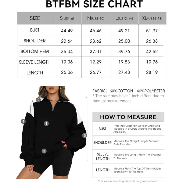 BTFBM Women Oversized Sweatshirt 2024 Fall Winter 14 Zip Long Sleeve Activewear Color Block Casual Y2k Pullover TopsBlack