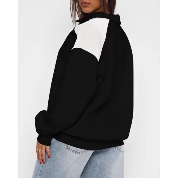 BTFBM Women Oversized Sweatshirt 2024 Fall Winter 14 Zip Long Sleeve Activewear Color Block Casual Y2k Pullover TopsBlack