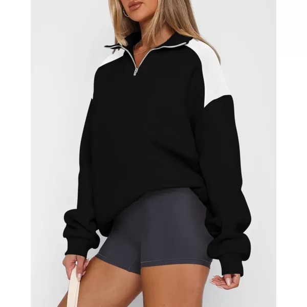 BTFBM Women Oversized Sweatshirt 2024 Fall Winter 14 Zip Long Sleeve Activewear Color Block Casual Y2k Pullover TopsBlack