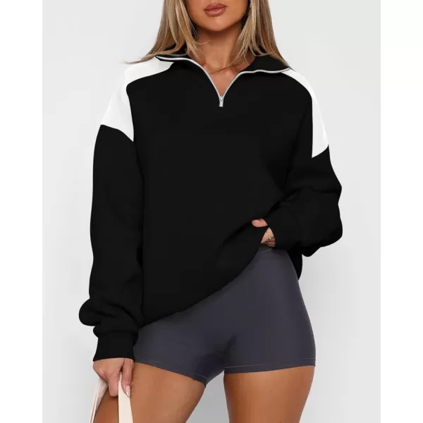 BTFBM Women Oversized Sweatshirt 2024 Fall Winter 14 Zip Long Sleeve Activewear Color Block Casual Y2k Pullover TopsBlack