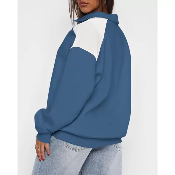 BTFBM Women Oversized Sweatshirt 2024 Fall Winter 14 Zip Long Sleeve Activewear Color Block Casual Y2k Pullover TopsDark Blue