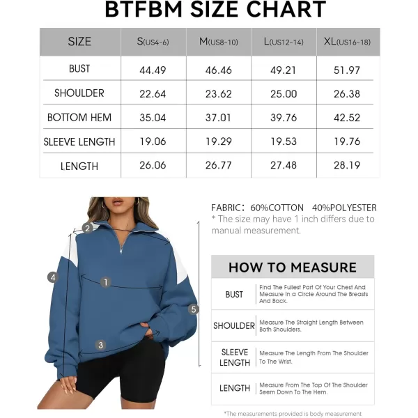BTFBM Women Oversized Sweatshirt 2024 Fall Winter 14 Zip Long Sleeve Activewear Color Block Casual Y2k Pullover TopsDark Blue