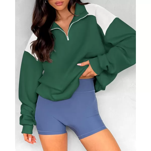 BTFBM Women Oversized Sweatshirt 2024 Fall Winter 14 Zip Long Sleeve Activewear Color Block Casual Y2k Pullover TopsDark Green