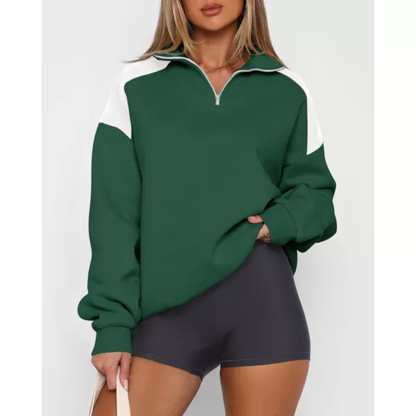 BTFBM Women Oversized Sweatshirt 2024 Fall Winter 14 Zip Long Sleeve Activewear Color Block Casual Y2k Pullover TopsDark Green