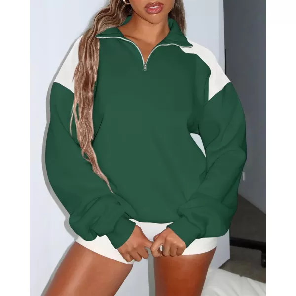 BTFBM Women Oversized Sweatshirt 2024 Fall Winter 14 Zip Long Sleeve Activewear Color Block Casual Y2k Pullover TopsDark Green