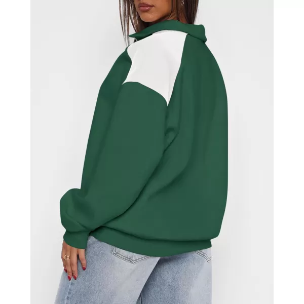 BTFBM Women Oversized Sweatshirt 2024 Fall Winter 14 Zip Long Sleeve Activewear Color Block Casual Y2k Pullover TopsDark Green