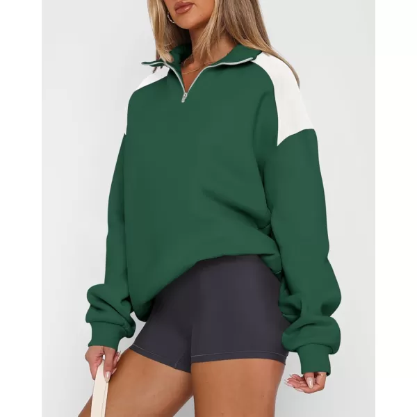 BTFBM Women Oversized Sweatshirt 2024 Fall Winter 14 Zip Long Sleeve Activewear Color Block Casual Y2k Pullover TopsDark Green