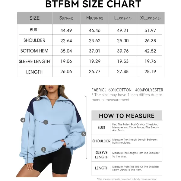 BTFBM Women Oversized Sweatshirt 2024 Fall Winter 14 Zip Long Sleeve Activewear Color Block Casual Y2k Pullover TopsLight Blue