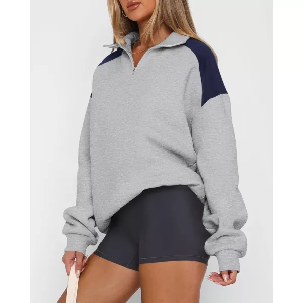 BTFBM Women Oversized Sweatshirt 2024 Fall Winter 14 Zip Long Sleeve Activewear Color Block Casual Y2k Pullover TopsLight Grey